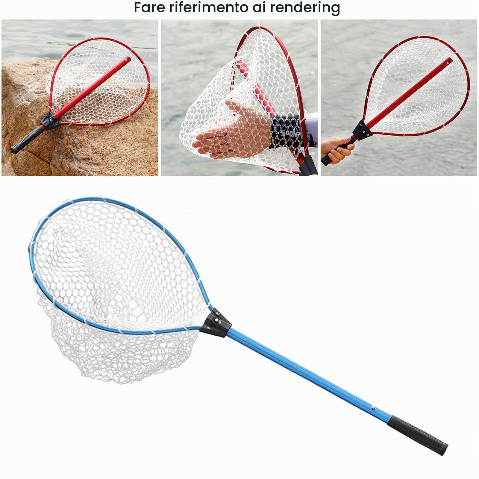 N/A Rete da Pesca Guadino per Pesci, Manico telescopico Pieghevole Pieghevole, Rete in Materiale di Gomma Resistente, Cattura o Rilascio Sicuro del Pesce - Blu