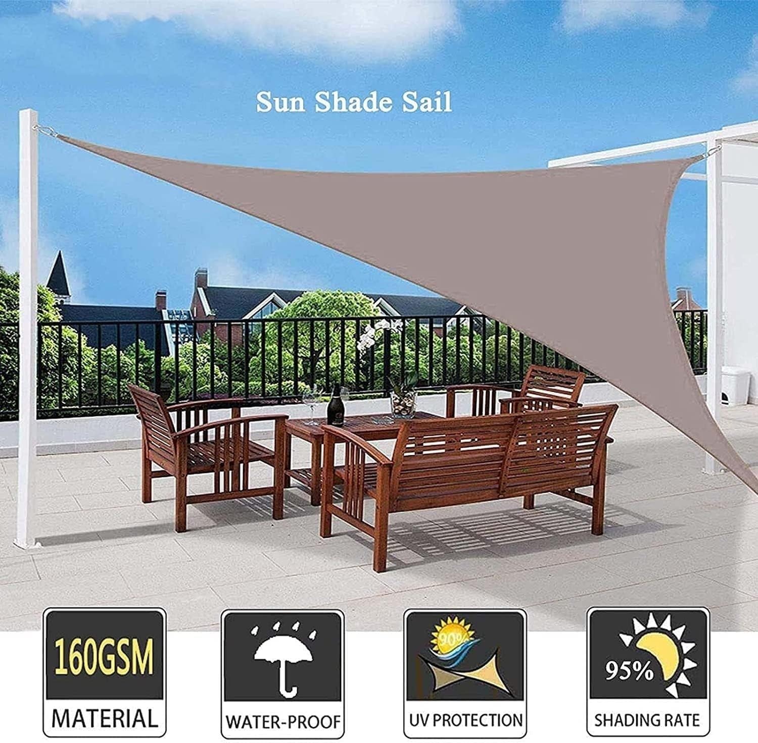 Wodoodporny Trójkątny Żagiel Przeciwsłoneczny Z Zestawem Montażowym, Tkanina 95% Ochrona Przed Promieniowaniem UV Na Patio W Ogrodzie(Khaki,3x3x3m)