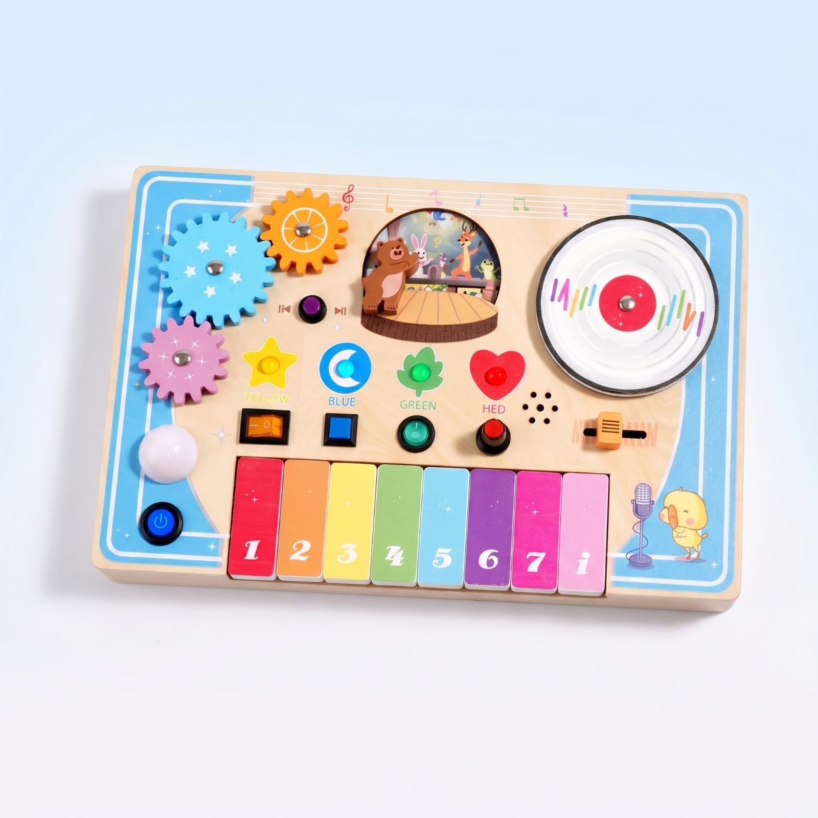 Tablero de Actividades Musical Infantil de Madera y Discos para Niños Pequeños Juguete Educativo Sensorial para Desarrollo de Motricidad Fina Adecuado para Regalo y Juego en Casa