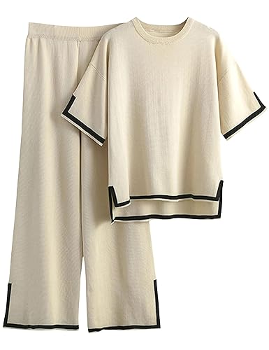 Tanming Sweater Sets Women 2 Piece Lounge Sets Short Sleeve