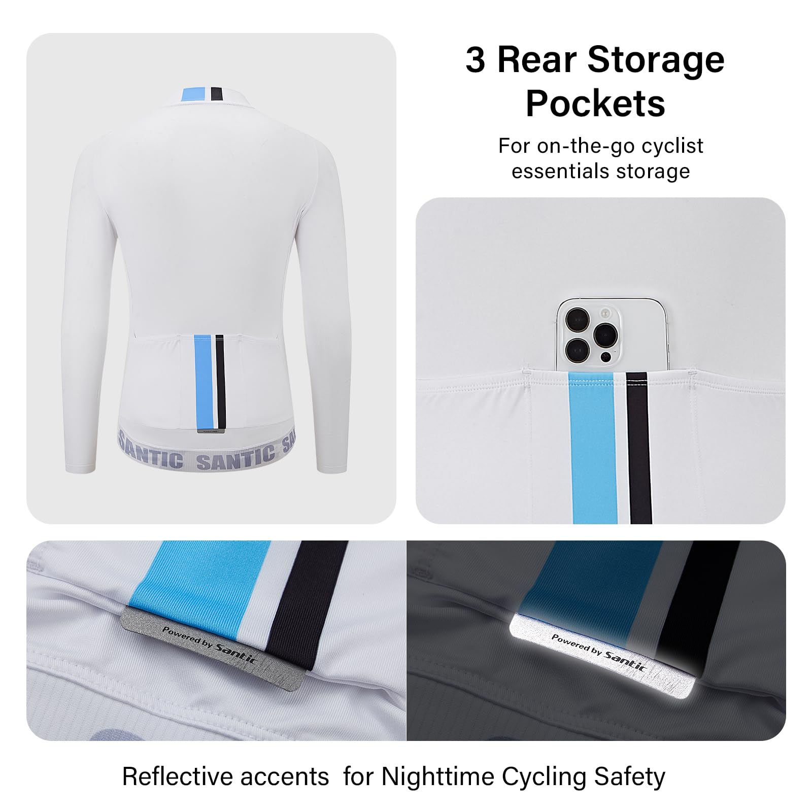 Santic Maillot Cyclisme Homme Manches Longues Respirant avec Poches Blanco EU XXL