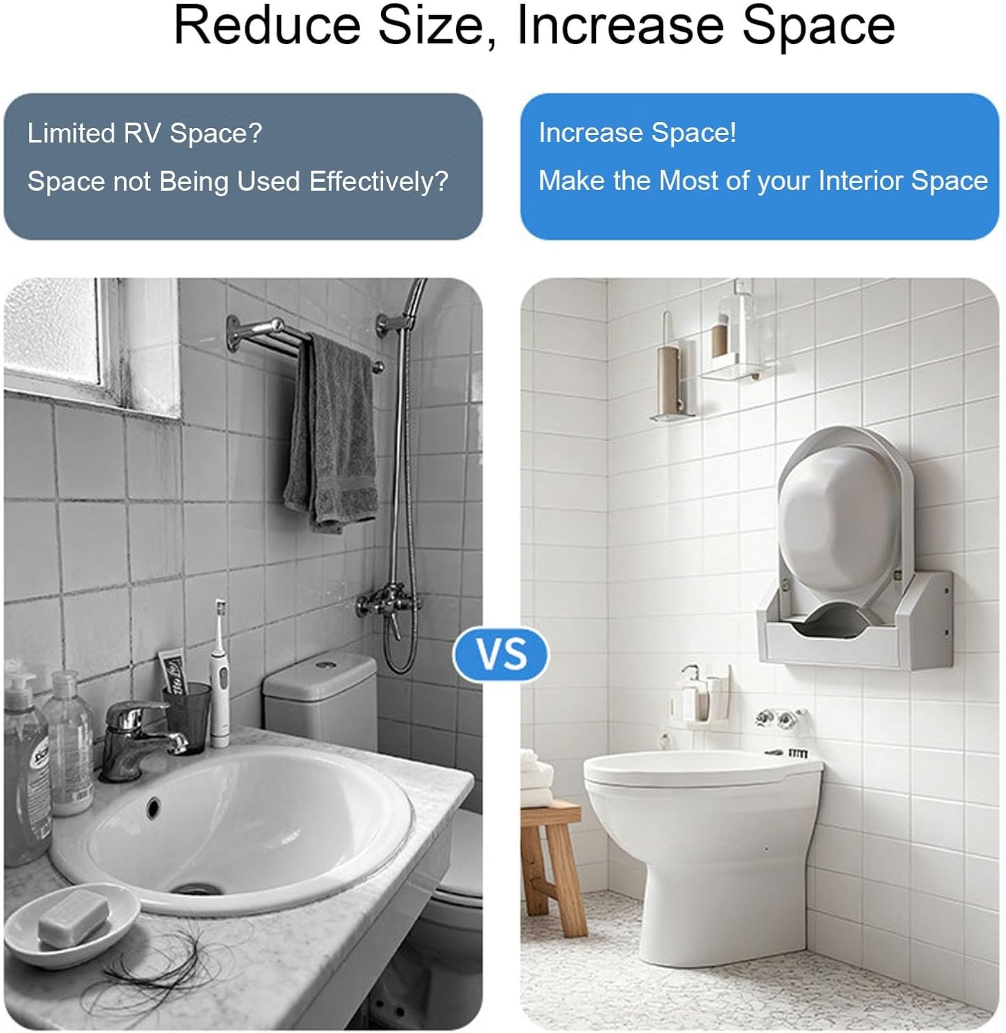 Wall Mounted RV Sink, Acrylic Camper Sink, Rotary Hot and Cold Faucet, Compact Hand Wash for RV, Truck, Boat 22x21x8in