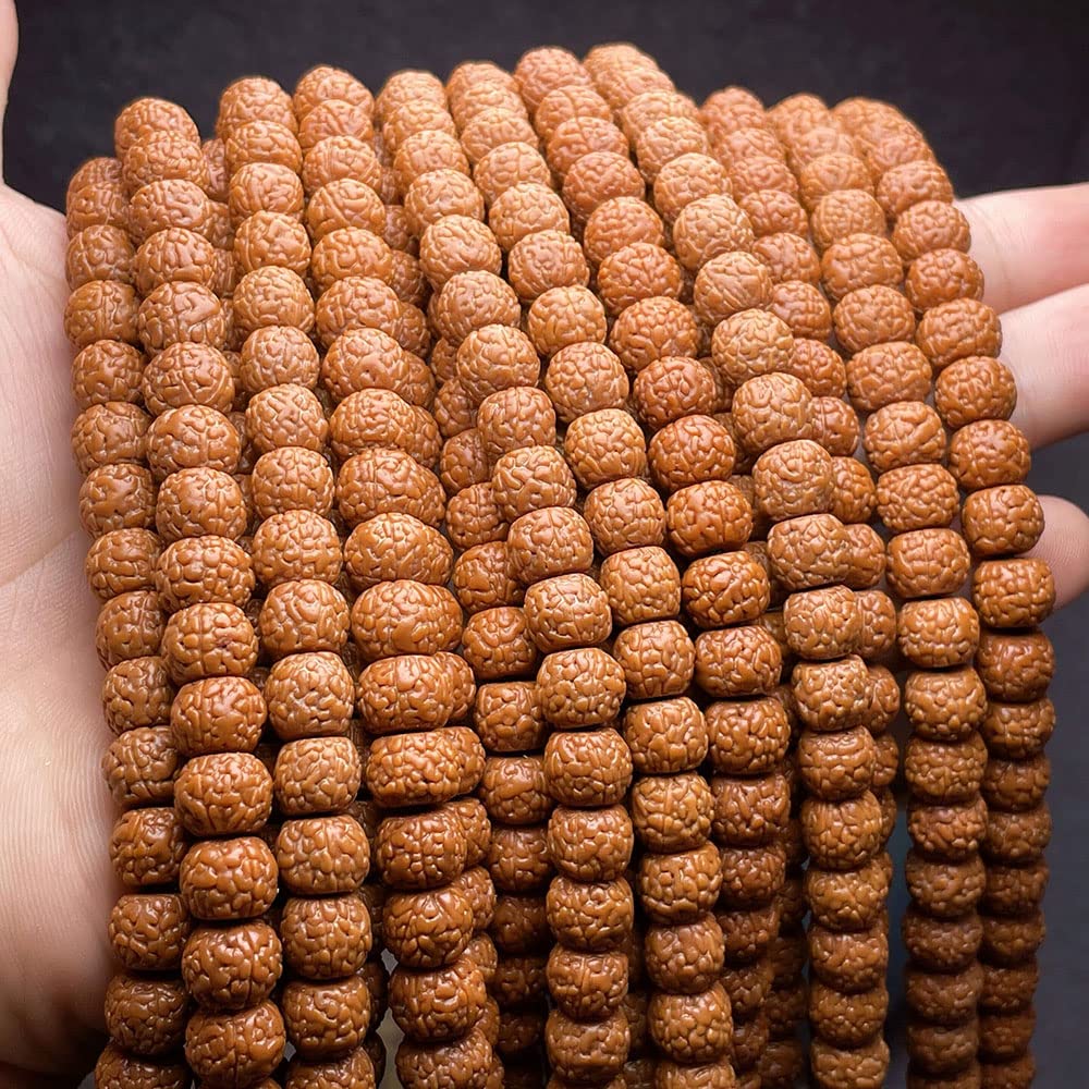 108 Bodhi-Perlen, buddhistische Rudraksha-Perlen, Mala-Gebet, tibetischer Buddhismus, Halskette, Chakren, 8 x 10 mm