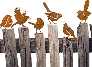 JJIW 6 Pcs Metal Bird Garden Ornaments, Rusty Birds For Garden Decorations, Bird Silhouette With Screws, For Garden Fence Decorations, Metal Garden Ornaments, Fence Decorations Outdoor (1)