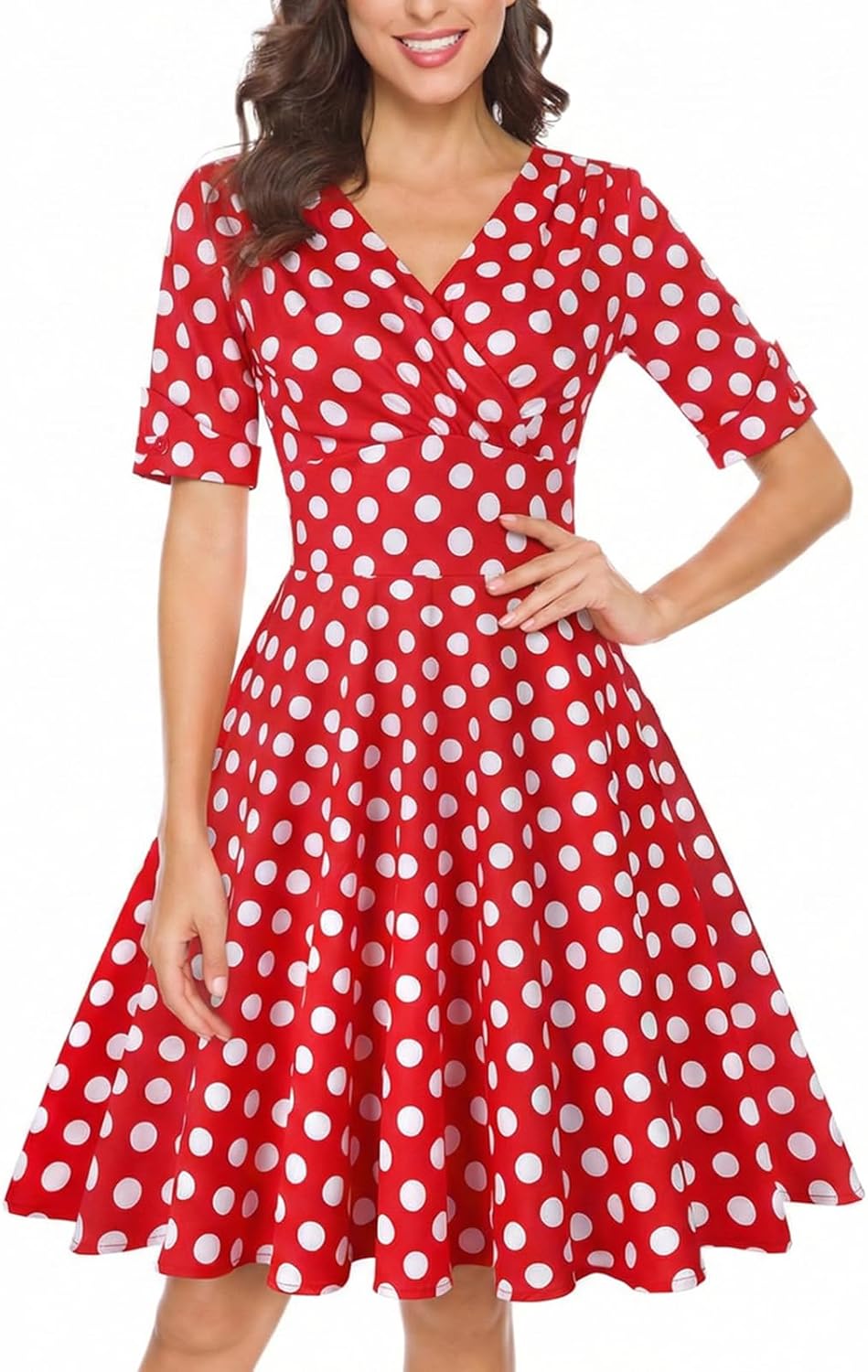 MINTLIMIT Women's 1950s Vintage Wrap V Neck Half Sleeve Retro Cocktail Swing Dress Plain A-line Dresses