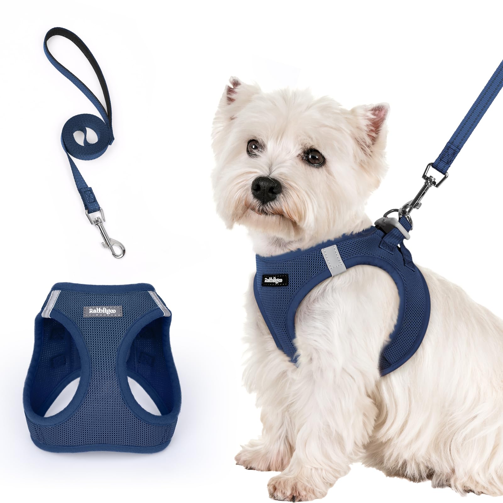 rabbitgoo Dog Harness Small Breed and Leash, Step in Soft Light Puppy Vest, Breathable Mesh No Pull Pet Harness, Reflective for Safe Easy Walking, Navy Blue S