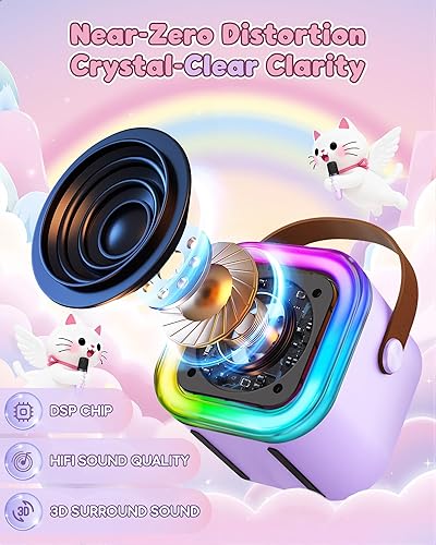 Miniatura 62 de Máquina de karaoke para niños y adultos, minialtavoz Bluetooth portátil con 2 micrófonos inalámbricos y luces de fiesta, para celular, regalo