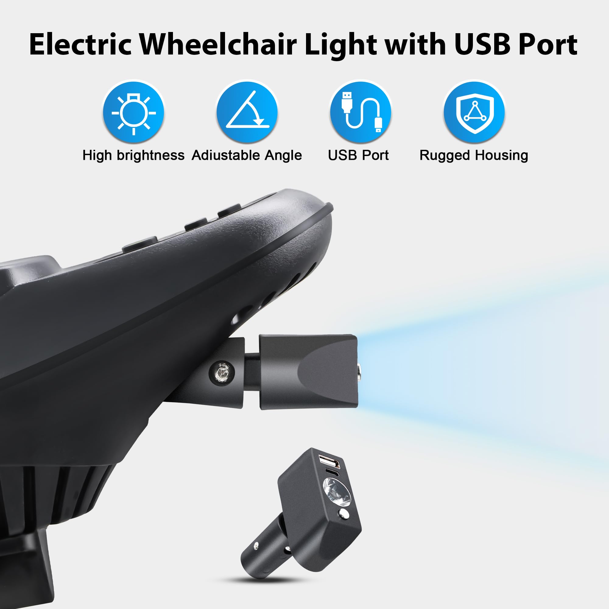 Accesorios para silla de ruedas eléctrica con luz LED, cabeza XLR de 3 pines, ángulo ajustable de alto brillo, driver de iluminación nocturna para la mayoría de modelos de silla de ruedas motorizada