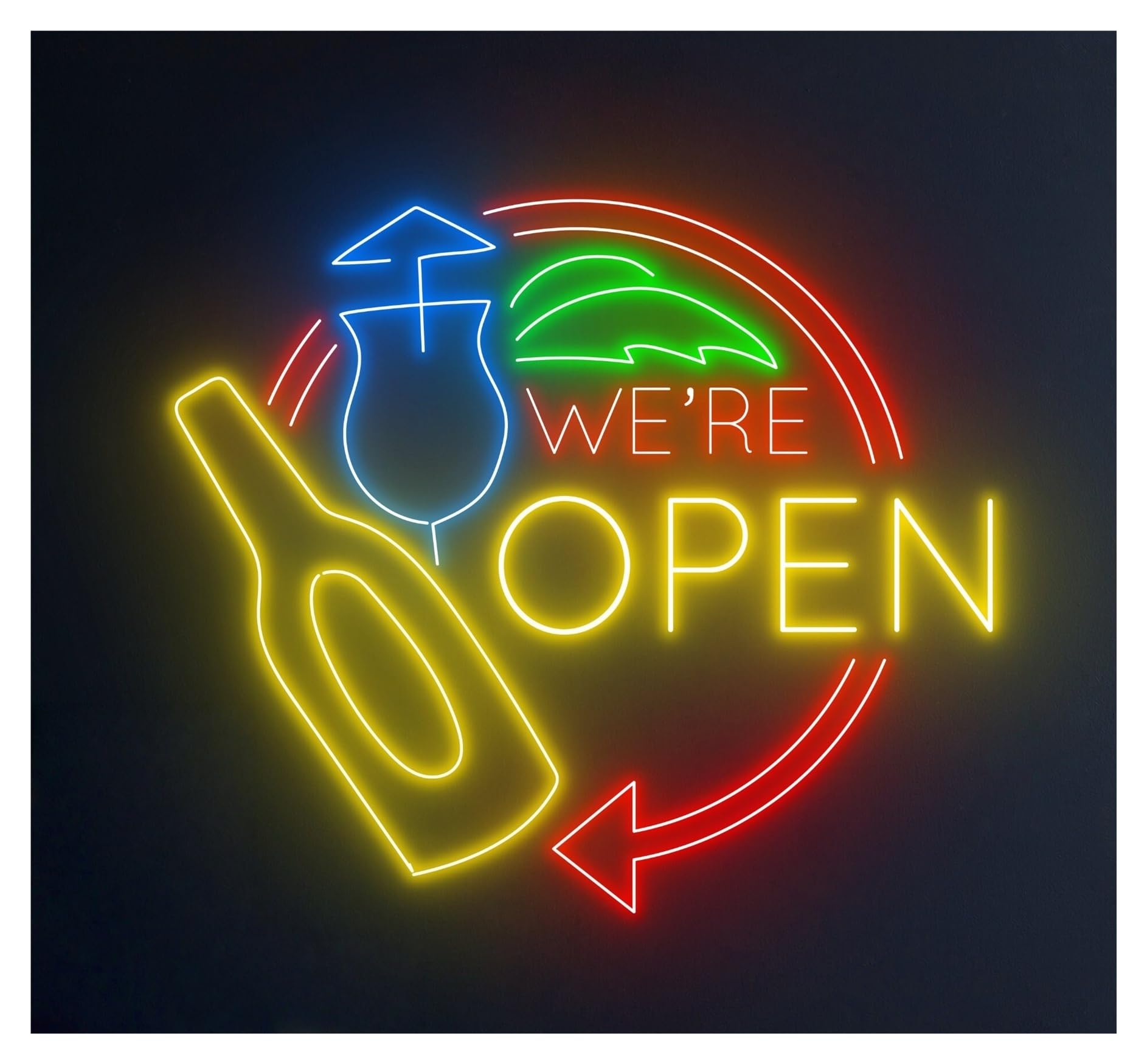 RONGCH Hanging Art Neon Signs We're Open Neon Sign, Cocktail Bar Cafe Room Wall Decor 55cm