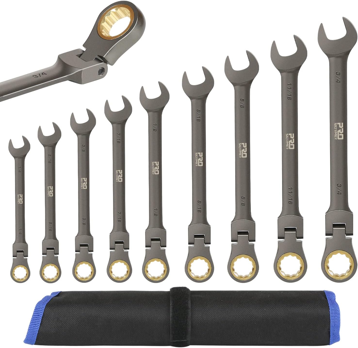 Prostormer 9Piece FlexHead Ratcheting Combination Wrench Set, CRV