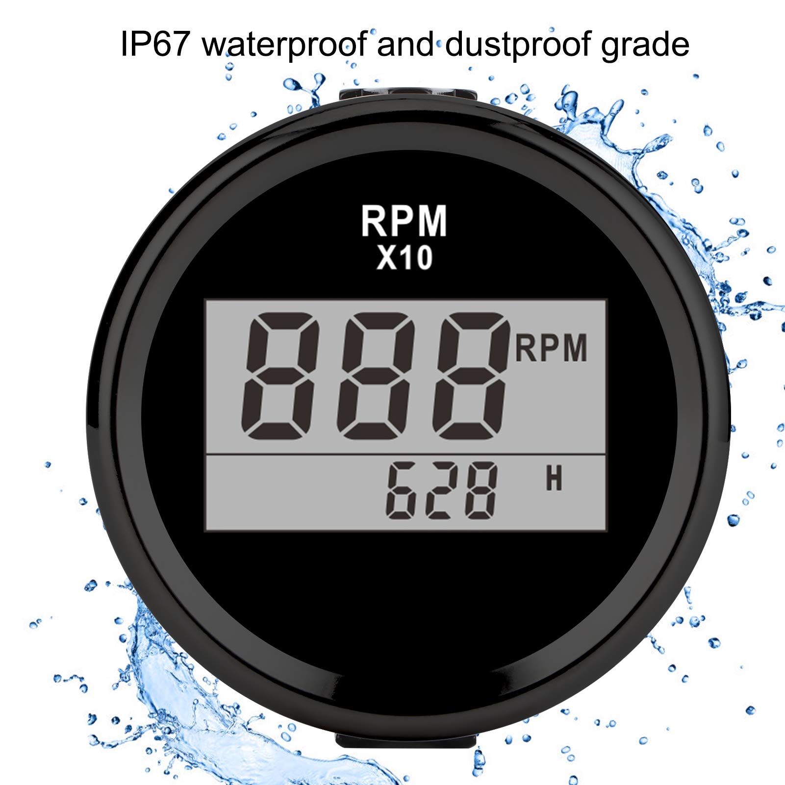 Tacómetro Medidor Digital 0-9990RPM IP67 9-32V 52mm 2 Pulgadas Pantalla LCD para Coche Camión Barco