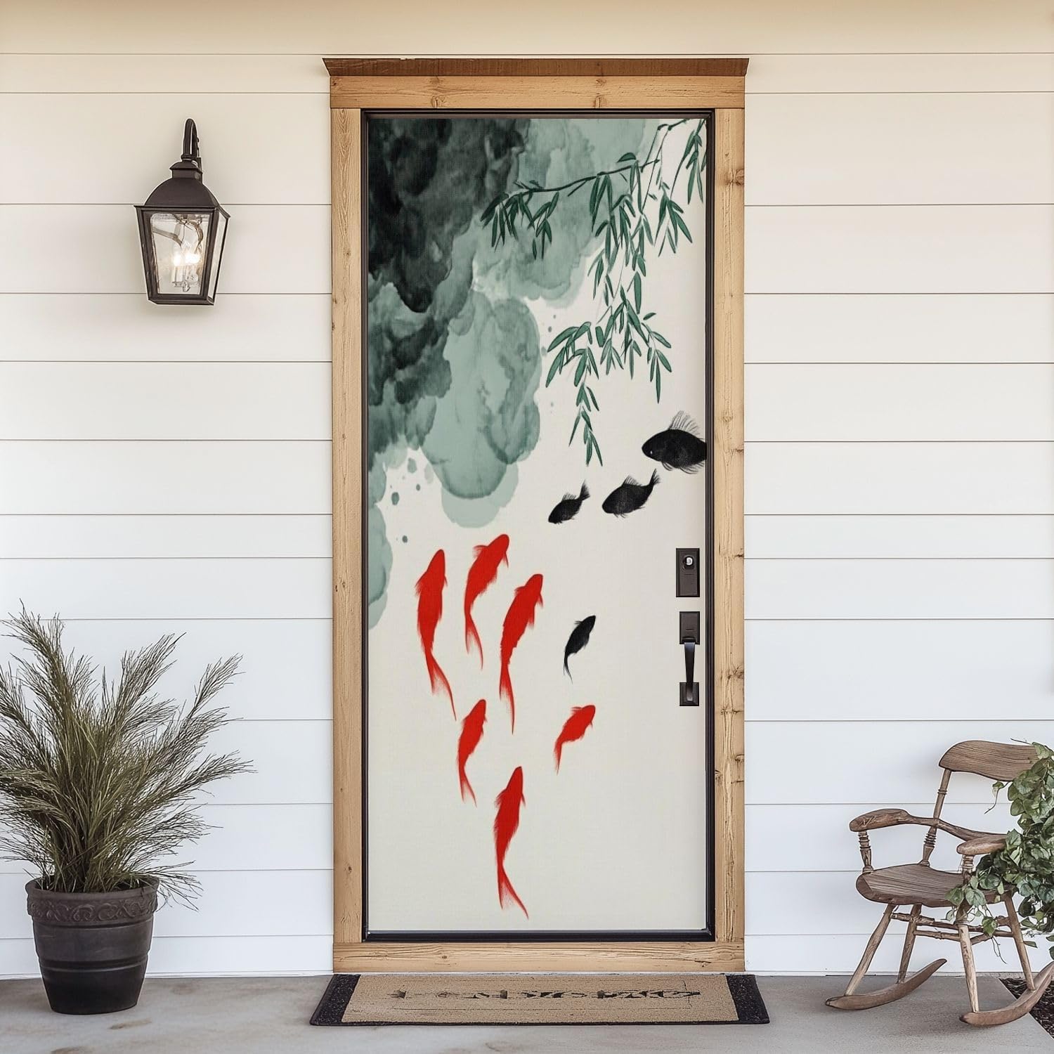 3D Door Sticker Japanese Painting Nature Japandi Chinese Painting Landscape Minimalist Door Mural Peel and Stick Self-Adhesive Door Decal Removable Wallpaper Poster Home Decor for Bedroom 30.3"x78.7"