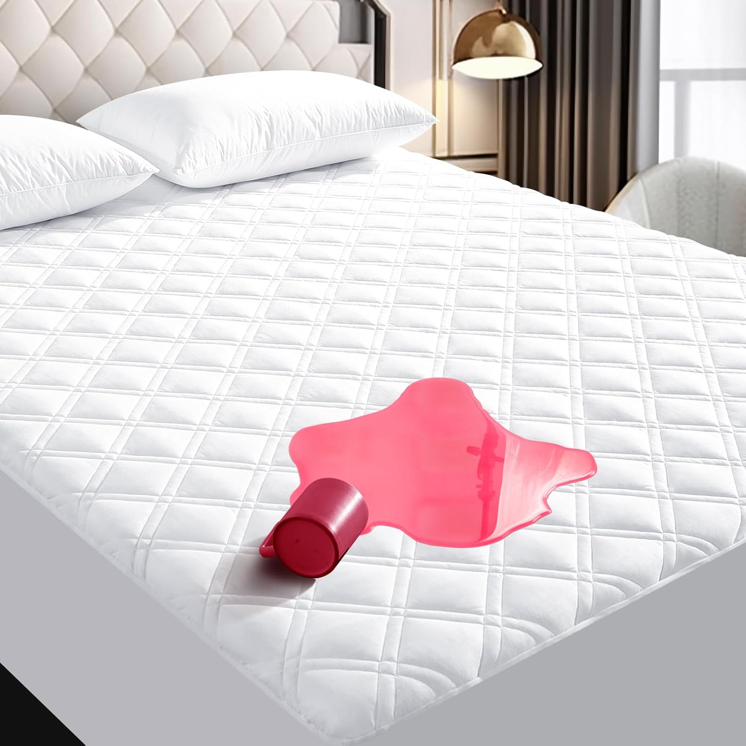 MEELUS King Size Mattress Pad Protector Waterproof Quilted Fitted Bed