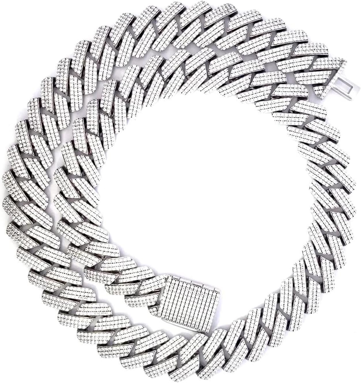 SAVEARTH DIAMONDS 39.60 Carat Lab Created Moissanite Diamond 18MM Width Cuban Link Chain Necklace In 14k Gold Over 925 Sterling Silver (Color : G-H, Clarity : VVS)