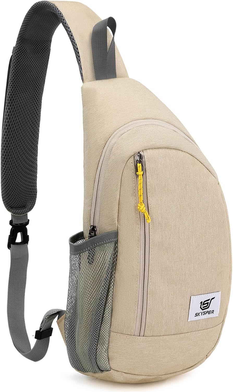 SKYSPER Sling Bag RFID Crossbody Sling Backpack Cross Body Shoulder Travel Bag Hiking Daypack for Women Men(Beige)