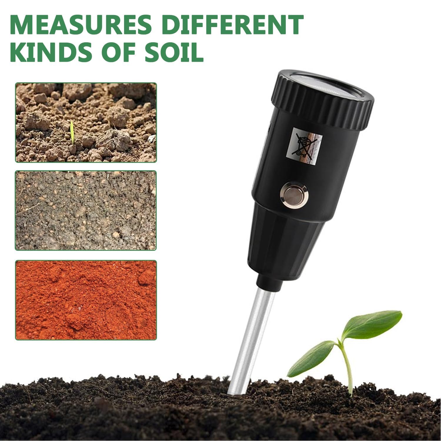 Medidor de pH del suelo 2 en 1, medidor de humedad del suelo, probador de pH del suelo, kit de prueba de suelo, herramienta de jardinería para plantas de interior y exterior, jardín, césped, granja,