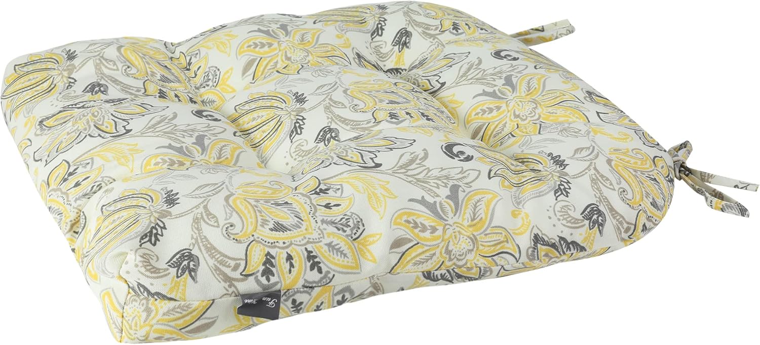 FUNHOME Outdoor Chair Cushions 19 x19 Inch,Water Resistant Tufted Seat Cushions 19",Reversible,Weather Resistant,Rounded Back Wicker Chair Cushion for Patio Garden Furniture(Yellow Flower)