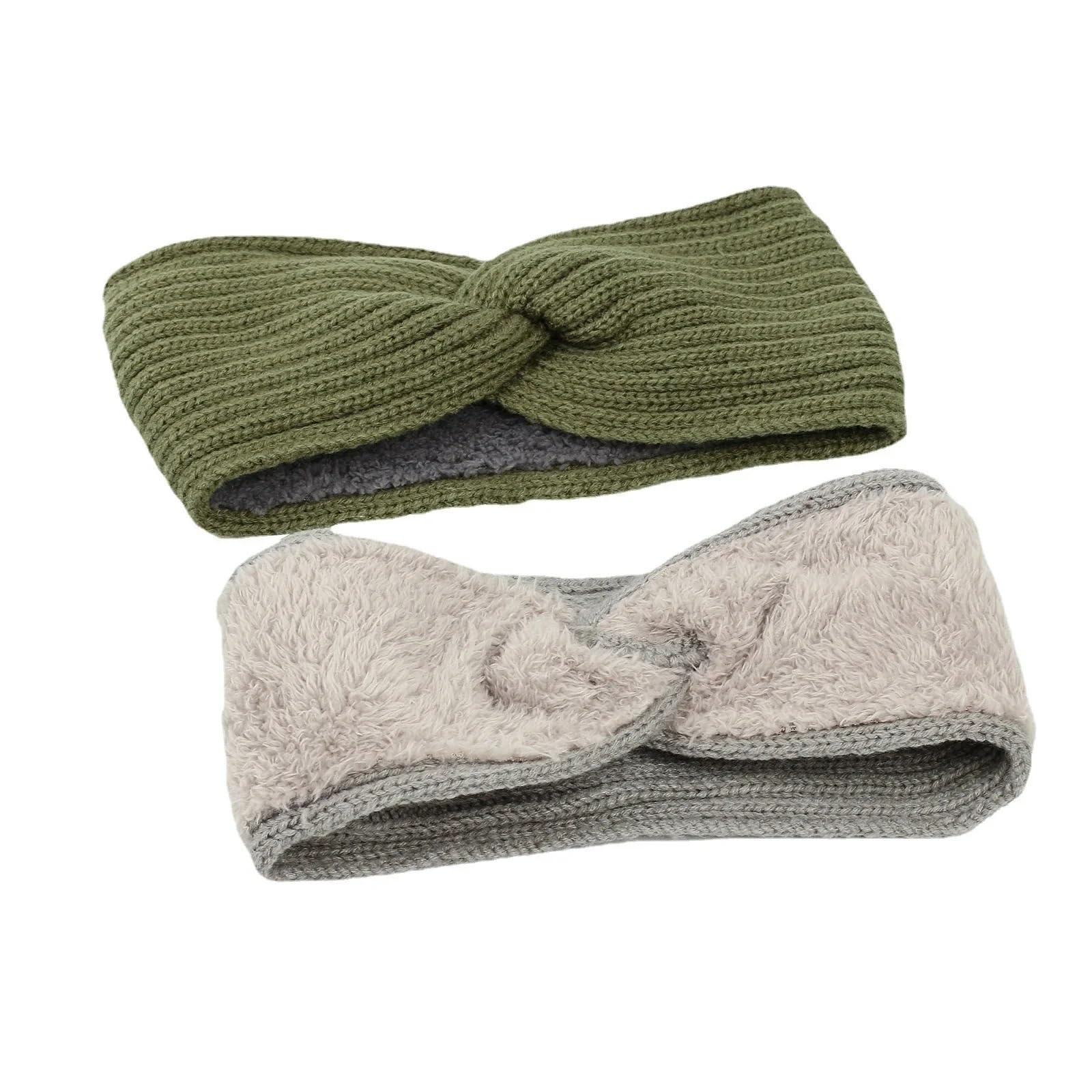 Diadema cruzada tejida ancha de invierno for mujer, turbante elástico for Yoga, gorros cálidos felpa, accesorios for el cabello, 2 uds Para Mujer(Light gray)