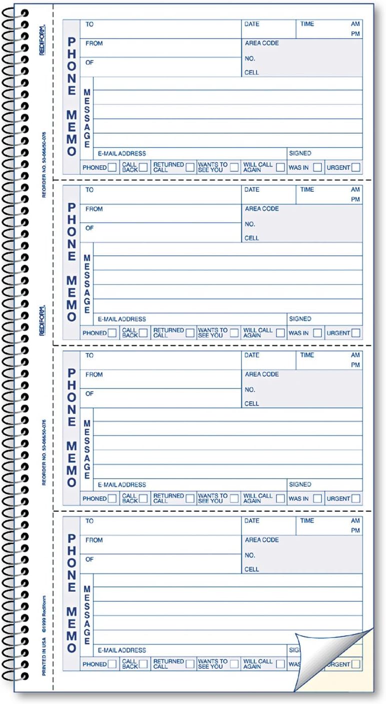 Rediform 50076 Telephone Message Book 2 3/4 x 5 Two-Part Carbonless 400 Sets