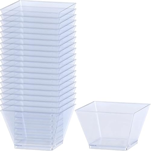 Lillian Tablesettings Plástico de 8 onzas  Utensilios de servicio rectangulares transparentes  Paquete de 20 cuencos para fiestas