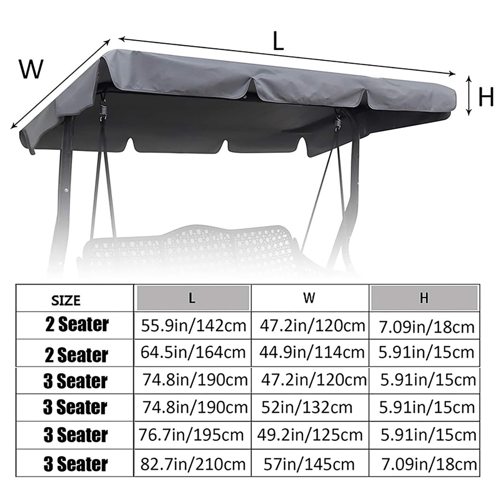 Copertura di ricambio per dondolo a 3 posti, 210 cm, 194,8 cm, protezione UV, copertura superiore universale per veranda, giardino, amaca, impermeabile (arancione, 194,8 x 125 cm)