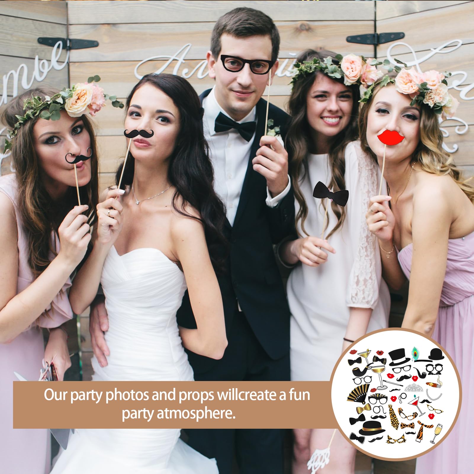Kit d'accessoires photobooth de mariage, accessoires de photomaton de fiançailles avec chevilles en bois pour la fête de faveur de la douche nuptiale | FR