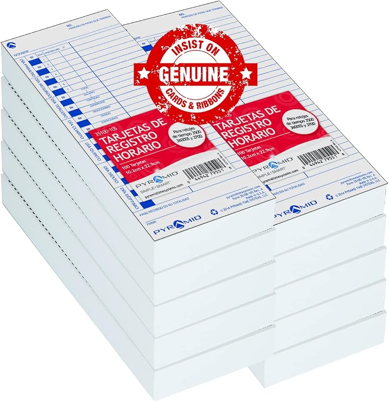 Pyramid Time Systems 35100-10SMB Spanish Time Cards, 1000 Pack