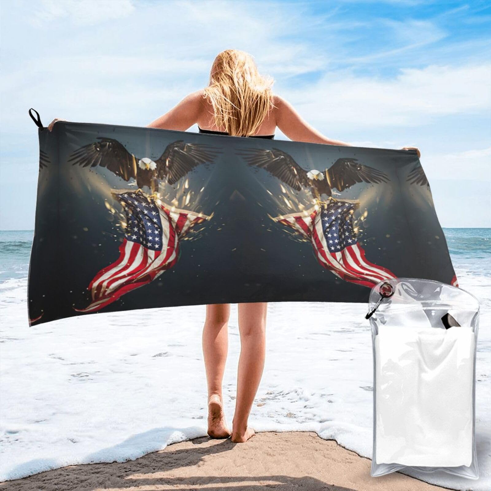 KAPPTYY North American Bald Eagle Print Quick Dry Towel Bath Shower Beach Wrap For Gym Vacation Adults