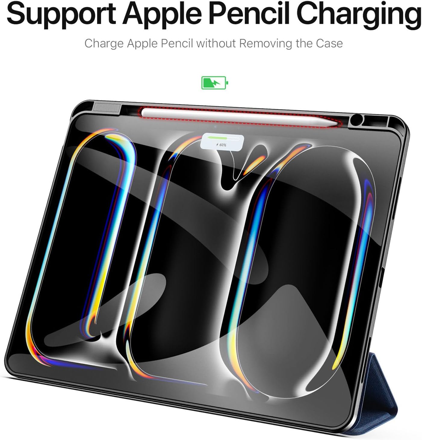 Case for iPad Pro 13-inch (M4, 2024 Released), Removable Magnetic Cover Auto Sleep/Wake Trifold Stand Ultra Lightweight Slim Soft TPU Back Shell with Built-in Pencil Holder