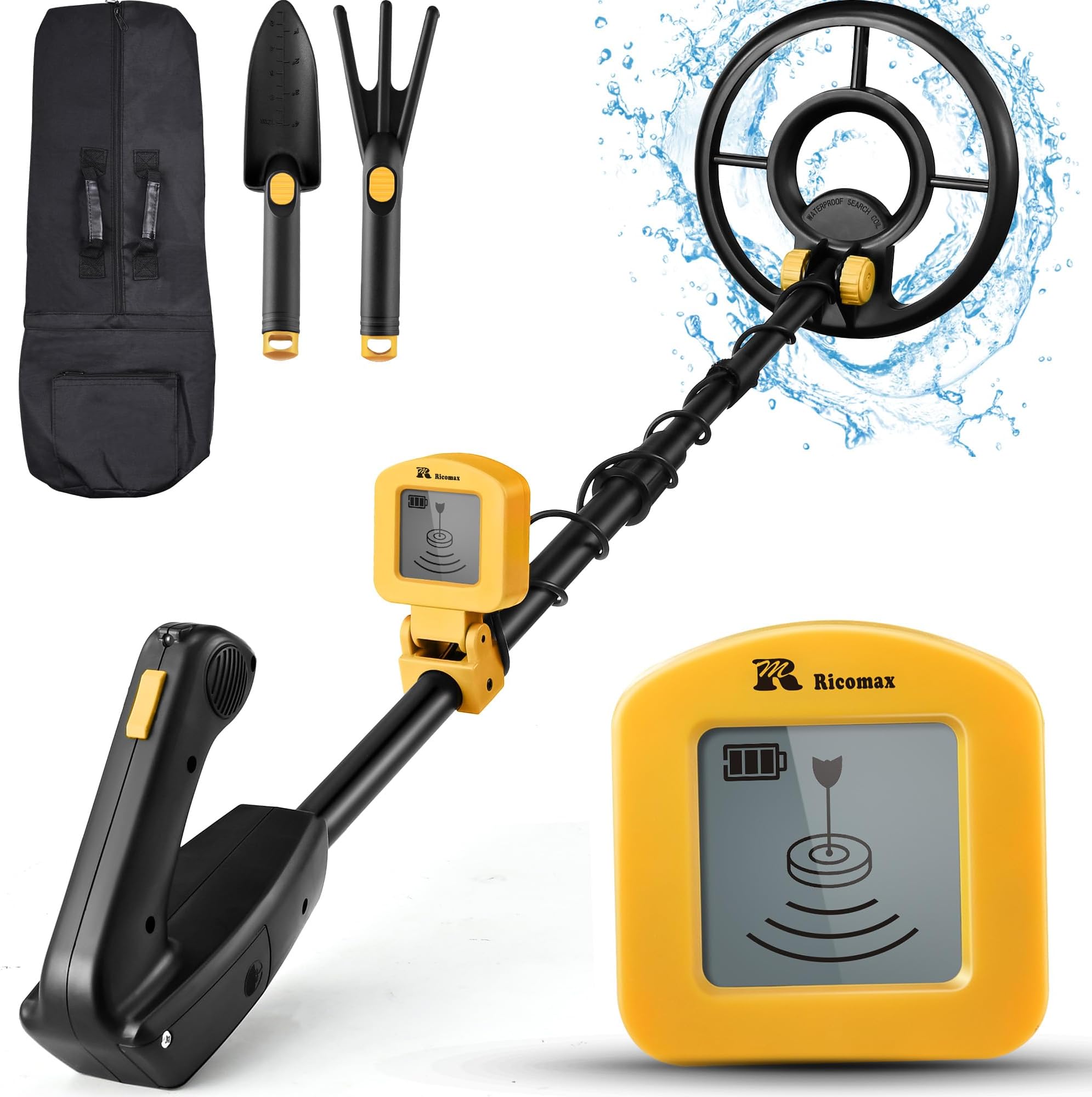 Kids Metal Detector, 7.4" Search Coil, LCD Display, IP68 Waterproof, 2 Lb Lightweight, 24 to 35'' Adjustable Metal Detector for Kids, Exploration Hiking, Best Toy for Boys, Yellow