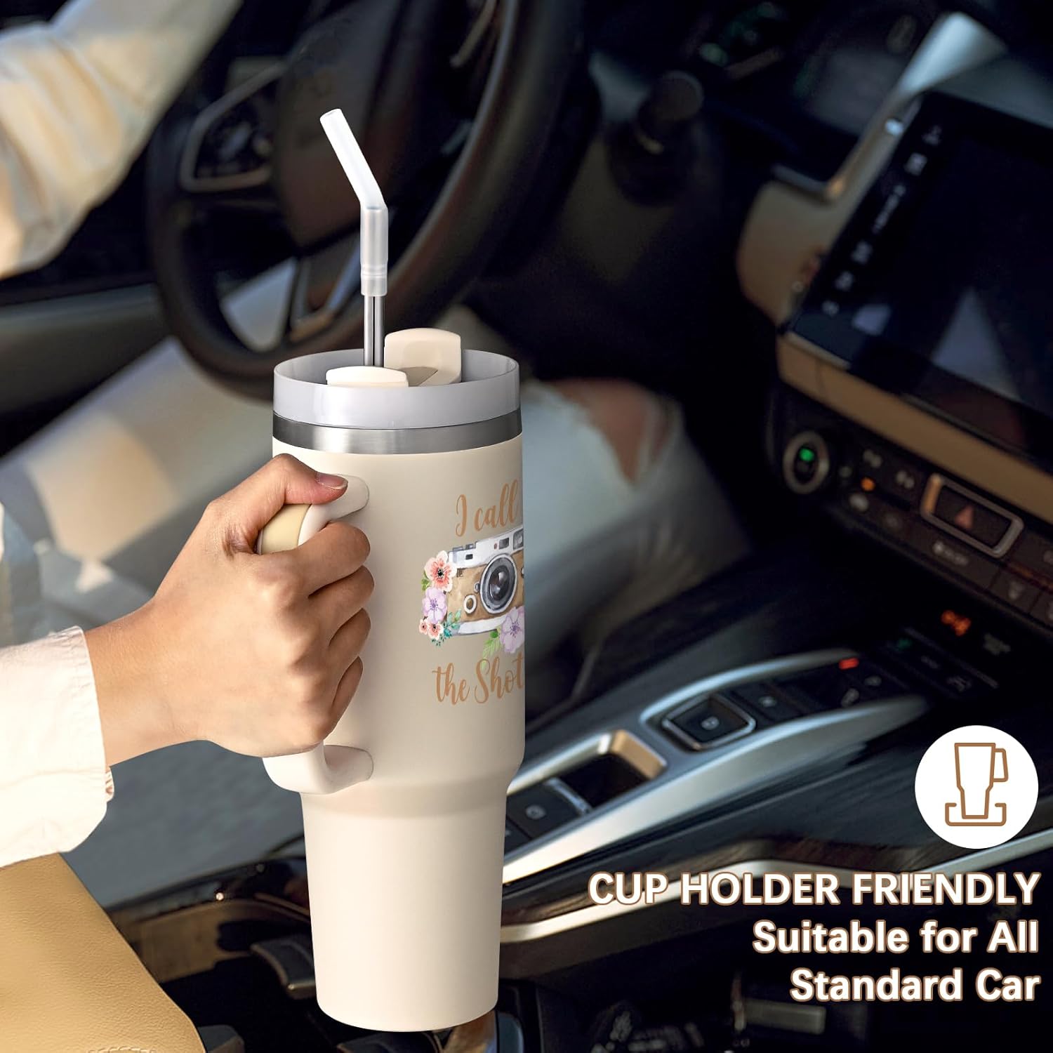 Gtmileo Photographer Gift: I Call The Shots 40oz Stainless Steel Insulated Tumbler Mug with Lid for Photographers, Birthday &, Beige - Image 5