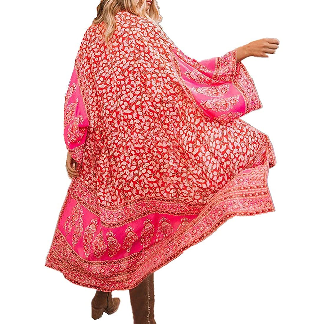 Tyidalin Kimono Cárdigans Mujer Playa Vestido Boho Estampado Largo Verano Gasa Talla Grande Bohemio Túnica Pareos