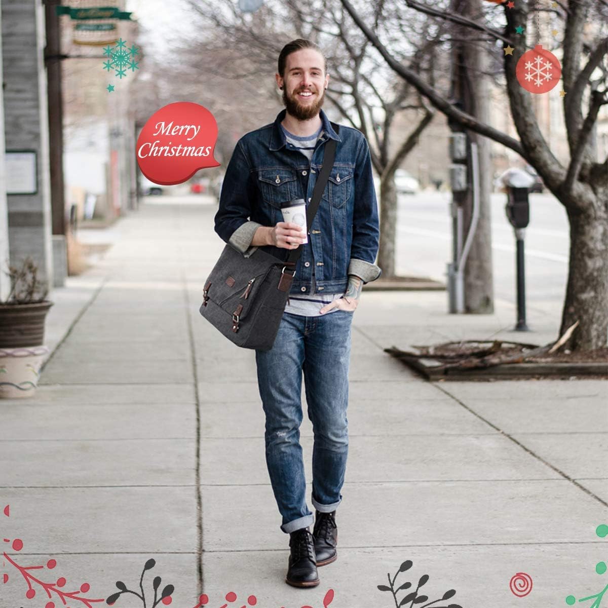 ibagbar Canvas Laptop Messenger Bags 14 Inch Crossbody Shoulder Bag Computer Bags with Padded Sleeves Vintage Satchel College School Bag Bookbag Sling Working Bag for Men and Women Light Black : Electronics