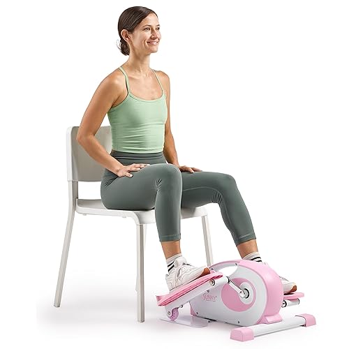 Sunny Health & Fitness Under Desk Elliptical Exerciser for Home, Seated Ellipse Training Machine for Senior Exercise, with Handle, Easy to Carry, Optional Free SunnyFit App, Magnetic, Motorized & Pink - Pink-Smart Magnetic