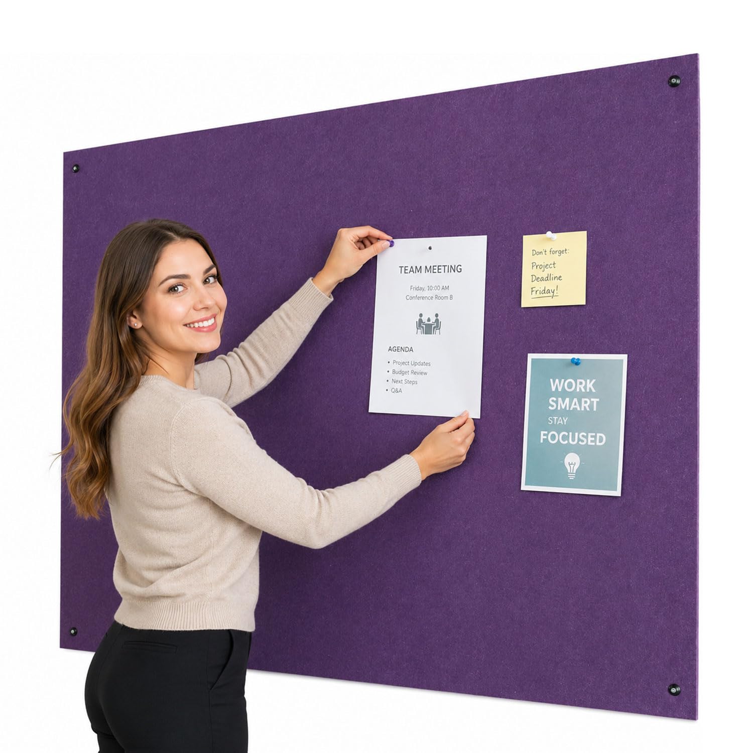 Wonderwall Frameless Fire-Retardant Noticeboard, 120 x 90 cm, Purple Pinboard - 8 Colours to Choose from, Ideal for Office,School, Housing Associations & Care Homes โ image 1