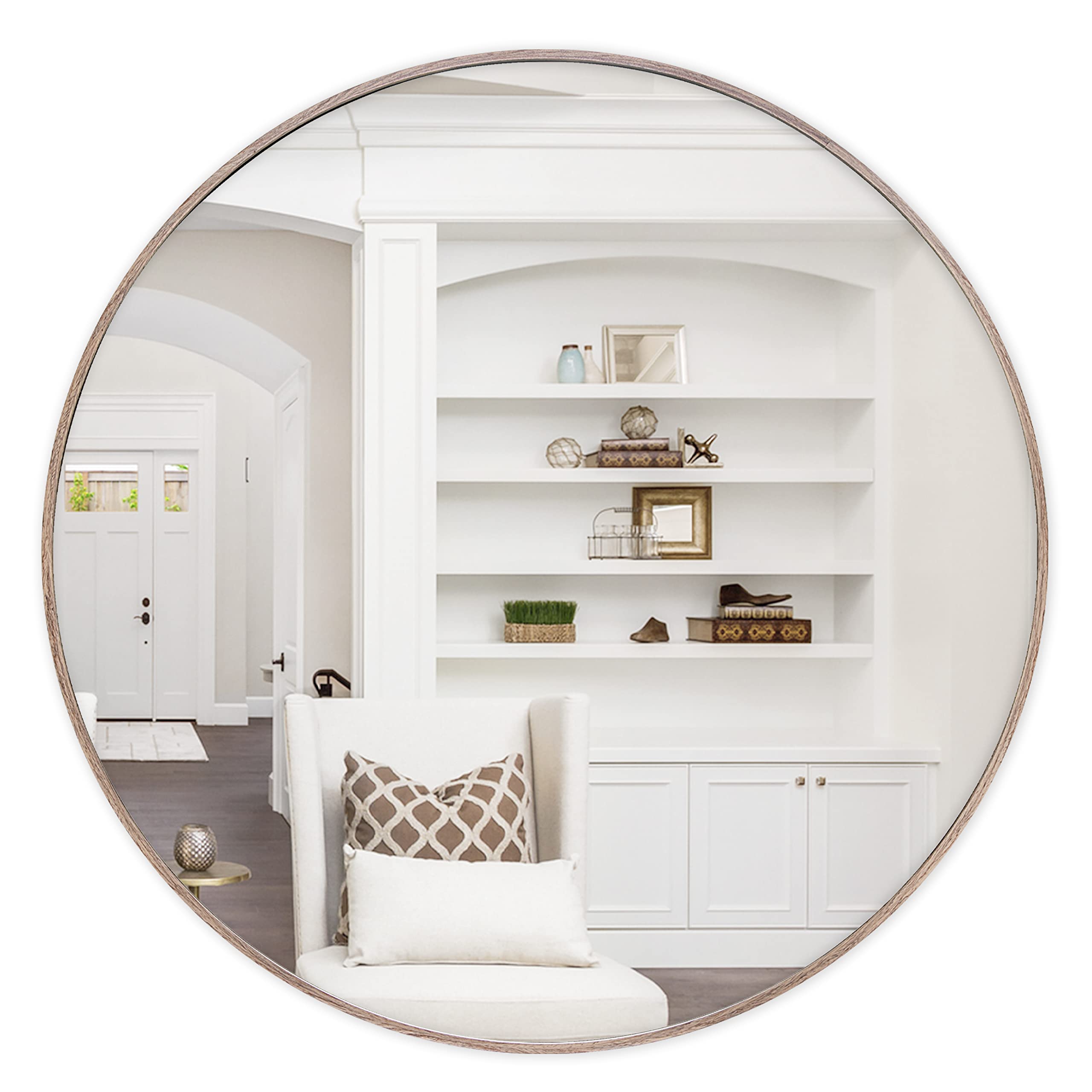 Camden Reed 27.5 Inch Round Metal Wall Mirror with Pre-Attached Cleat for Easy Hanging, Brown