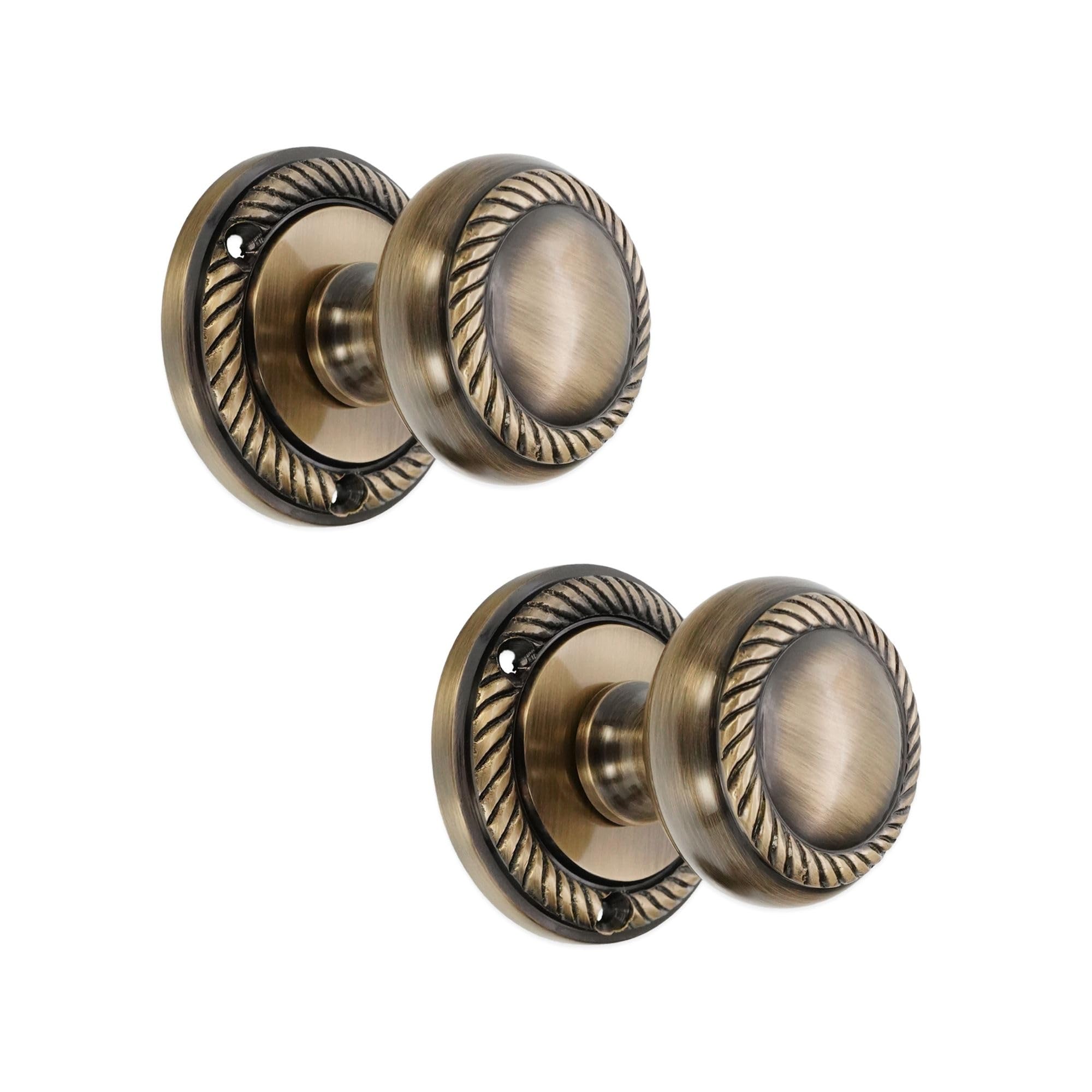 Infinity Decor Pair of Georgian Heavy Sprung Solid Brass Round Mortice Door Knob Handles 50mm (Antique)