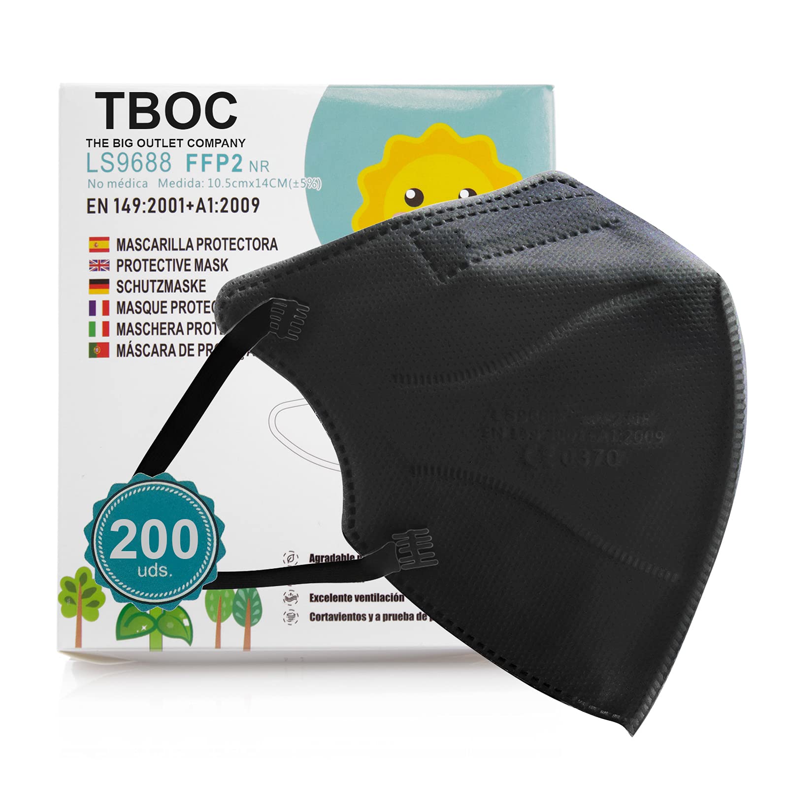 TBOC Mascherine FFP2 - [Pack 100 Unità] Maschere Usa E Getta [Nero] 5 - 5