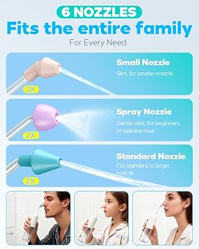 Nasal Irrigation System 300ml Tank with 6 Nozzles & 40 Salt Packets, Cordless Electric Nasal Rinse Machine for Sinus Relief & Allergies, Neti Pot with Customizable DIY Mode for Adult & Kid IPX7