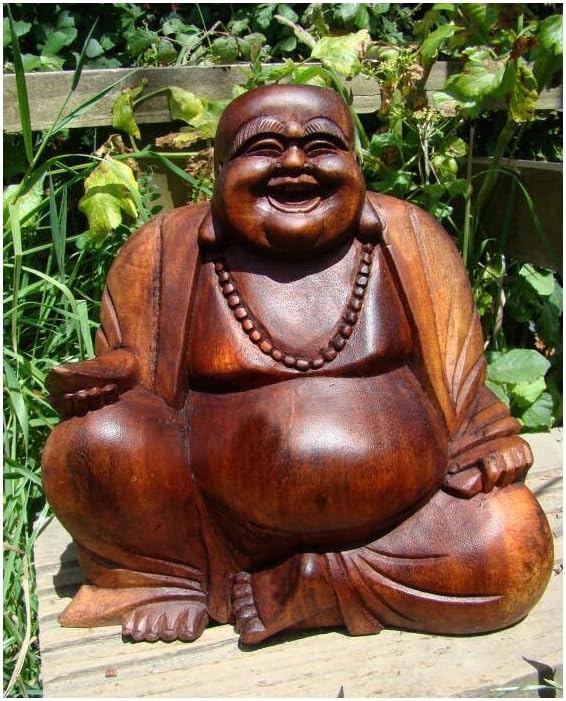 Fairtrade Dark Wooden Happy Buddha Statue 20 Cm