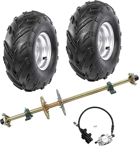 Miniatura 9 de TDPRO Kit de eje trasero de 44 pulgadas con ruedas sin cámara de 22 x 10-10 Llantas y freno cilindro maestro cadena piñón disco de freno bloque de