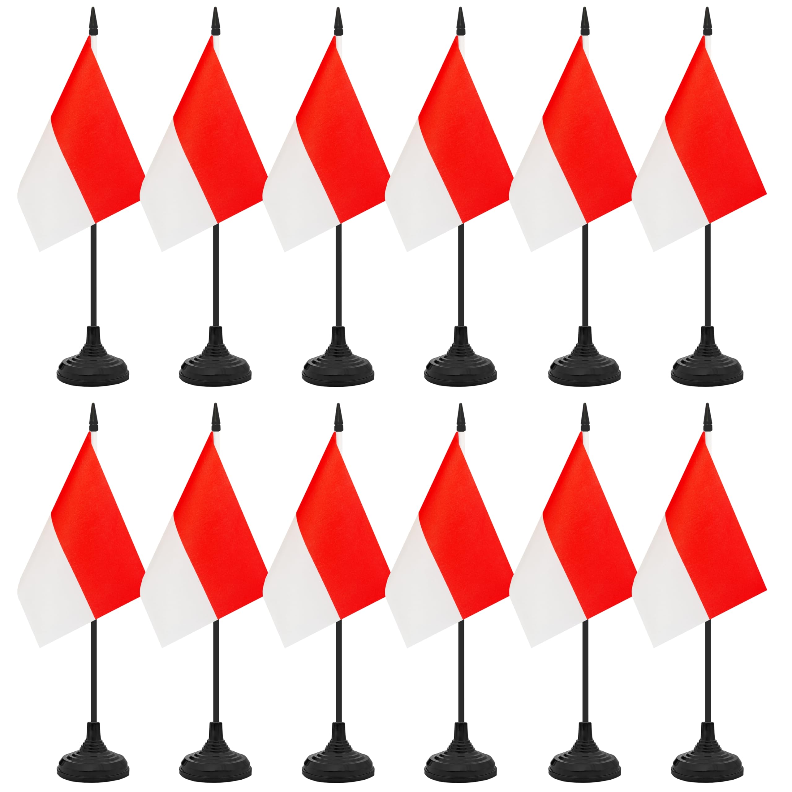 12 Pack Indonesia Desk Flag Set, Indonesian Table Office Flag, Small Miniature Desktop Flag With Black Pole and Black Base, Classroom, Offices Meeting Desk Decoration (Indonesia)