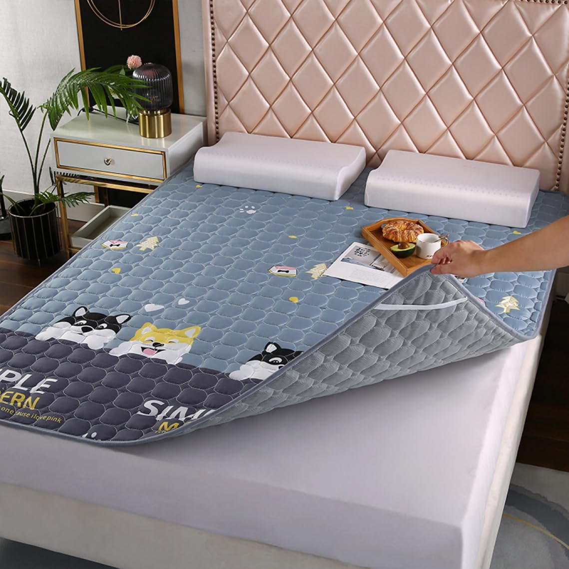 Cooling Mattress pad, Soft to The Touch, Cooling, 120 * 200cm, Half-Size Mattress pad, Plain, with Elastic at The Four Corners, Smooth (Color 7, 120 * 190cm)