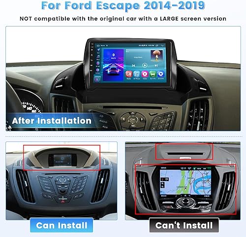 Miniatura 2 de Roinvou Estéreo Android CarPlay 2+64G para Ford Escape 2014-2019, radio CarPlay inalámbrica incorporada con Android Auto, pantalla táctil de 9