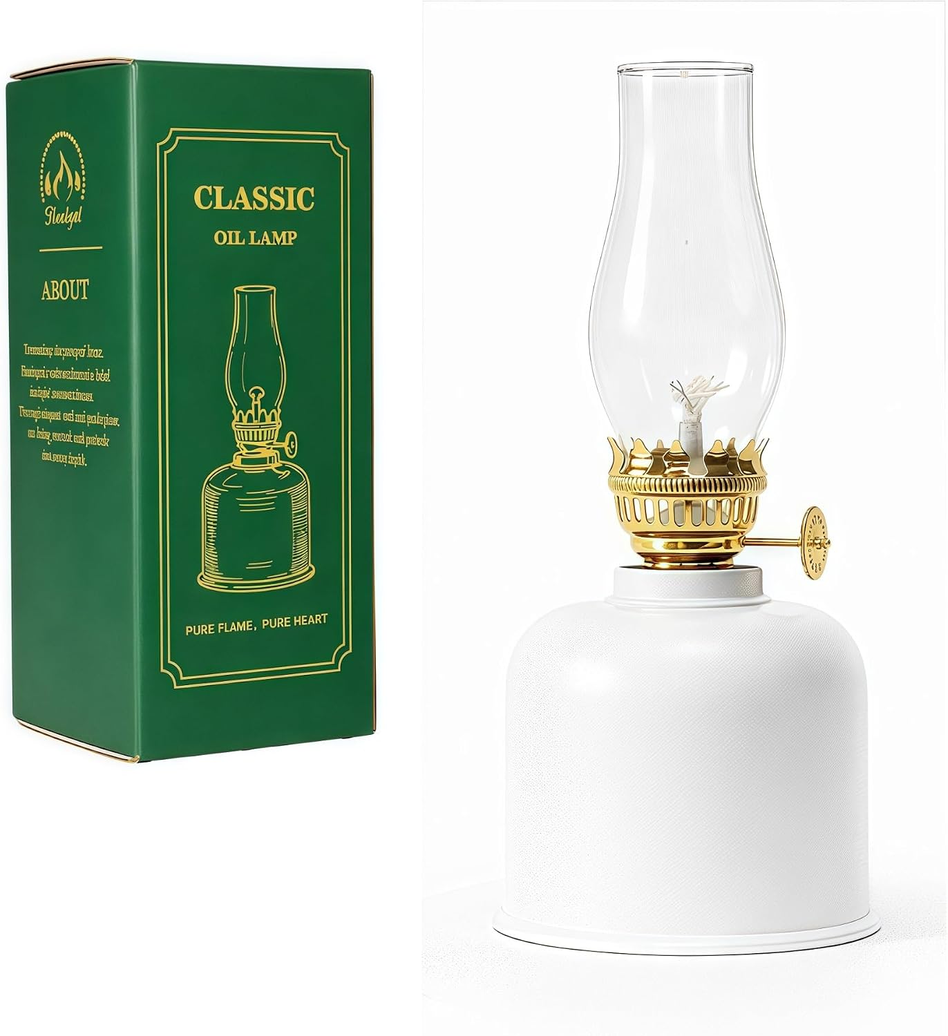 Vintage Kerosene Oil Lamp with Glass Chimney, Metal Hurricane Lantern for Indoor Use, Farmhouse Table Decor, Emergency Light for Power Outage Camping(White)