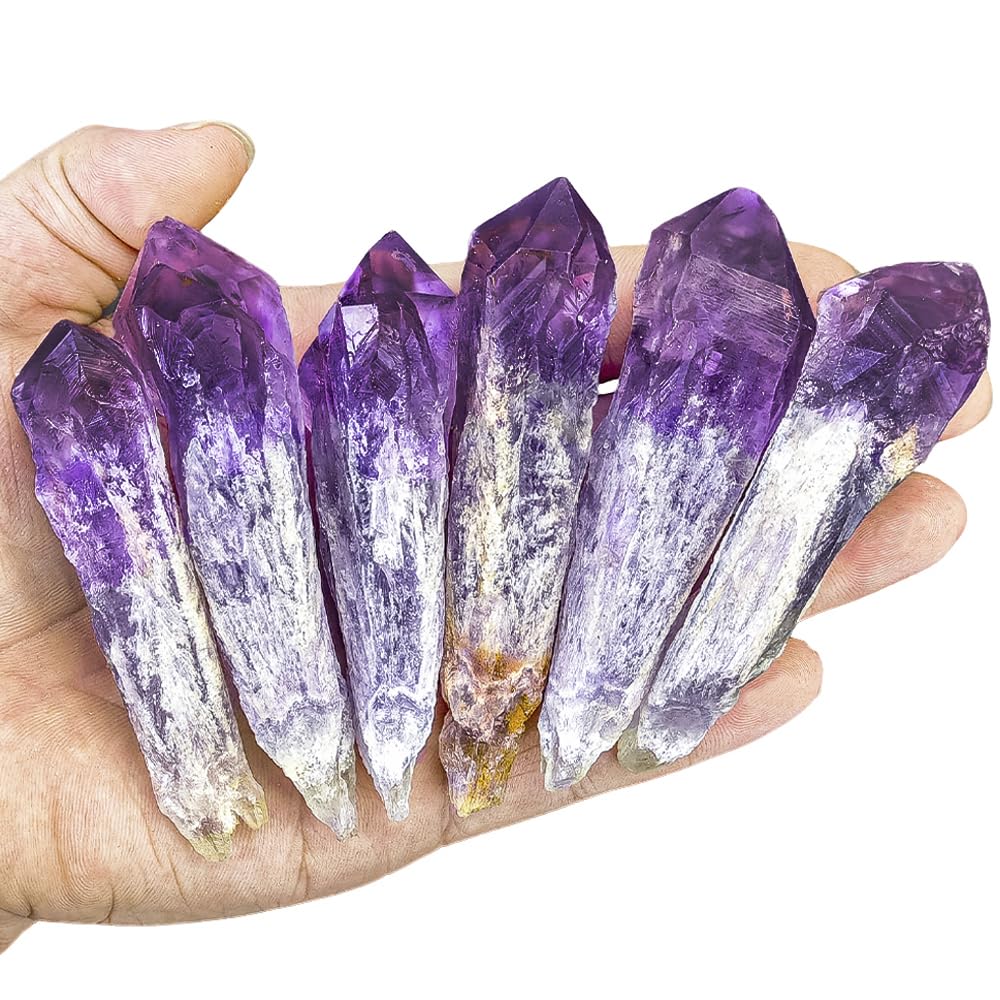 Photo 1 of AierCrystal 6pcs Natural Raw Amethyst Crystal Point Wand Set