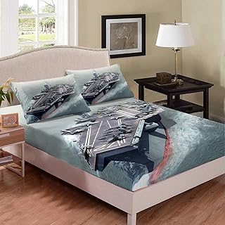 Erosebridal Aircraft Carrier Fitted Sheet Battleship Fighter Flight Bedding Set Sheet Set Driving at Sea for Kids Boys Girls Teens Adults Soft Microfiber Room Decoration Twin Size