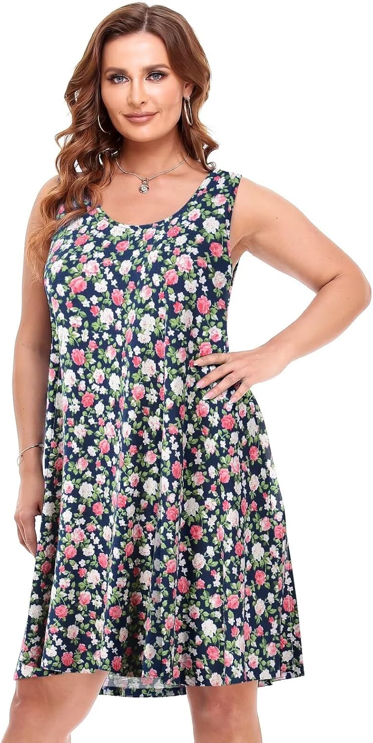 BELAROI Women Plus Size Sundress Summer Casual Sleeveless Tshirt Dress Tie Dye Swing Tank Dresses with Pockets Beach Cover up - Image 2
