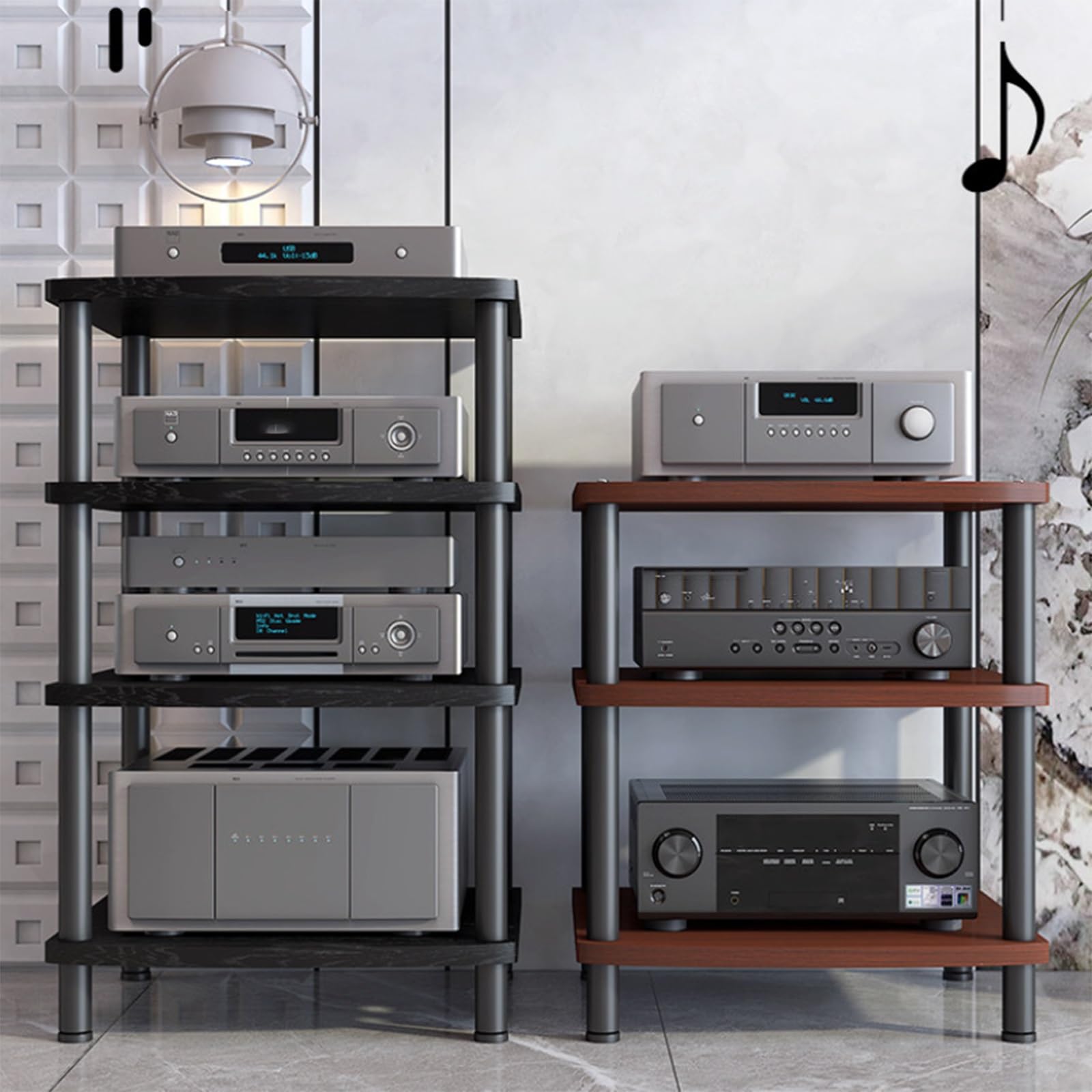 Rack audio Hi-Fi professionale, supporto per amplificatore a 3 livelli per componenti stereo home theater, apparecchiature AV, lettore CD, ideale per studi di registrazione e cinema (marrone, 60 x 54