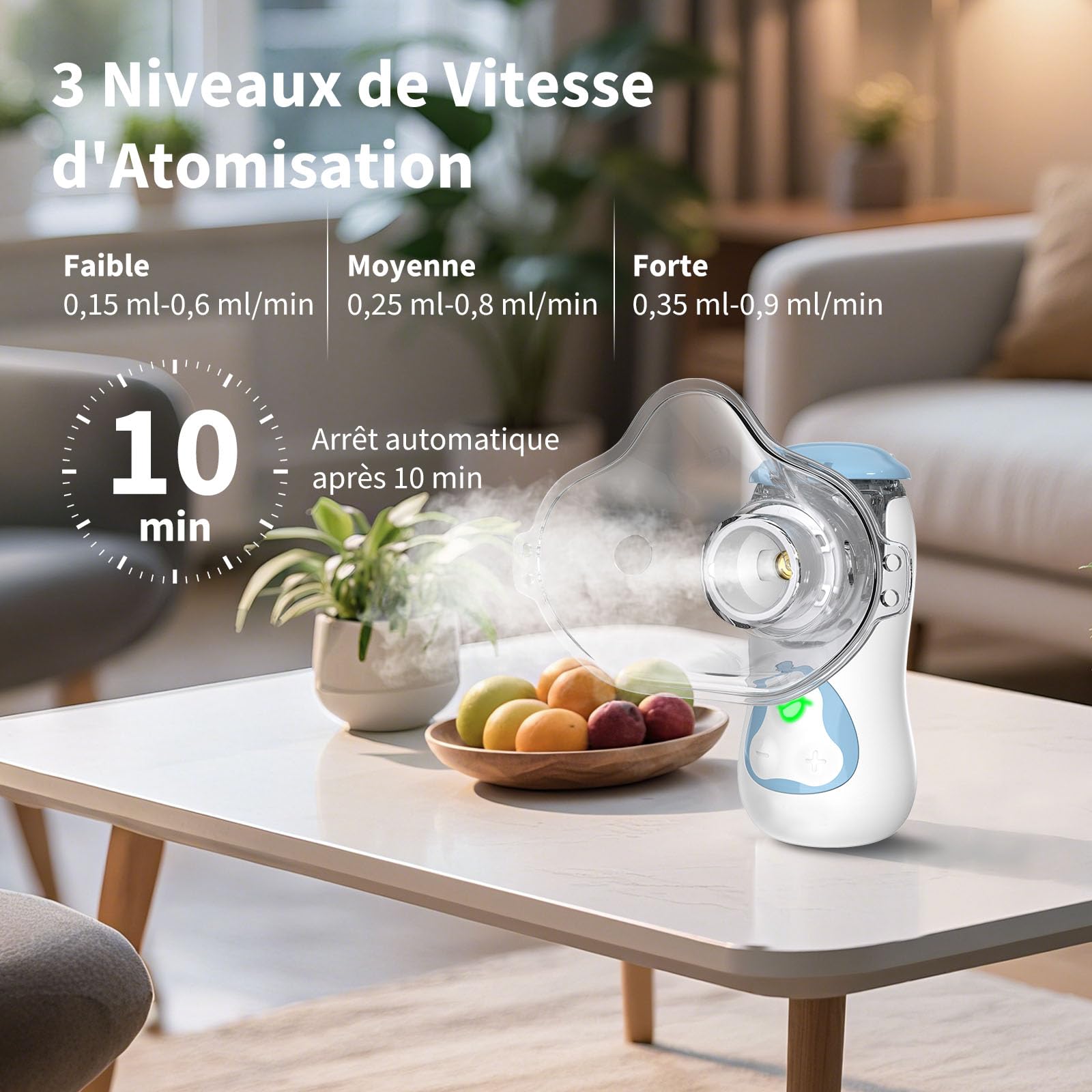 FEELLIFE Nebulisateur pour Enfant et Adultes, Rechargeable Nébuliseur Silencieux Taux d'Atomisation Réglable, Inhalateur Portable pour Traitement de la toux, de l'Maladies Respiratoires